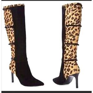 NWT Lauren Ralph Lauren Leopard Calf Hair/Black Suede Boots